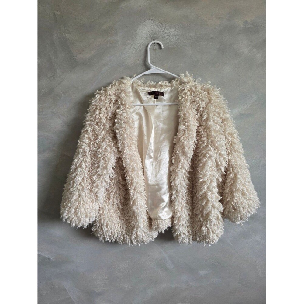 Fever Faux Mangolian Fur Furry Teddy Shaggy Jacket Off White Sz S